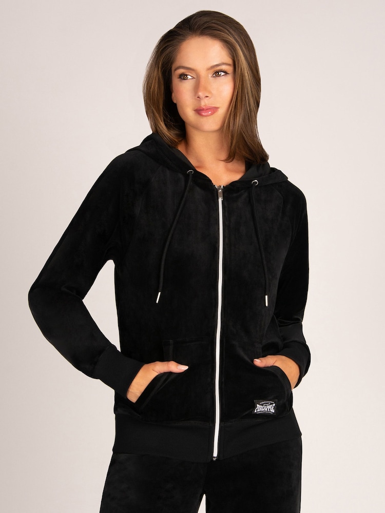 Pineapple Black Velour Zip Through Hoodie Jacket - Image 1 of 4