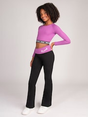 Negro/Morado - Pantalones acampanados de jersey con cintura plegable para niñas - Imagen 4 de 6