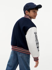 Tommy Hilfiger Blue Bouclé Logo Embroidery Relaxed Bomber Jacket - Image 4 of 6