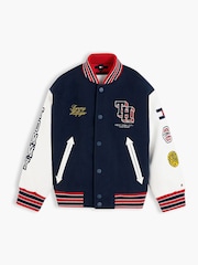 Tommy Hilfiger Blue Bouclé Logo Embroidery Relaxed Bomber Jacket - Image 5 of 6