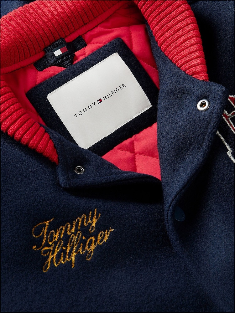 Tommy Hilfiger Blue Bouclé Logo Embroidery Relaxed Bomber Jacket - Image 6 of 6 Tommy Hilfiger Blue Bouclé Logo Embroidery Relaxed Bomber Jacket - Image 6 of 6