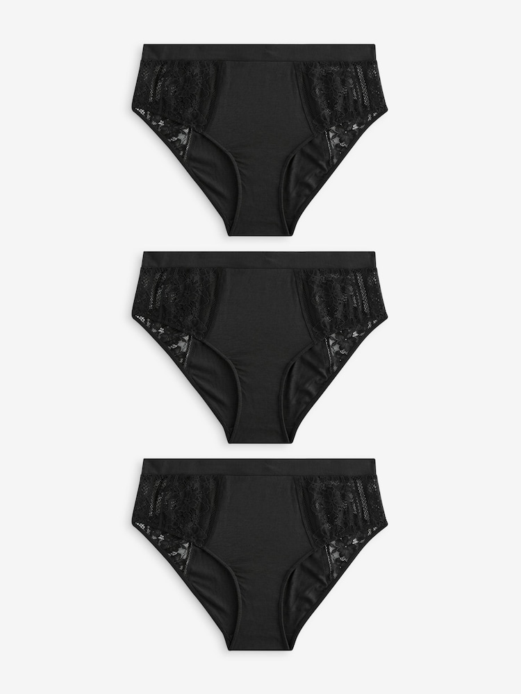Negro - Pack de 3 braguitas de modal y encaje - Imagen 1 de 6