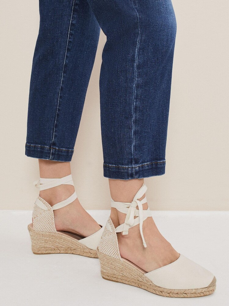 Phase Eight Cream Suede Ankle Tie Espadrille Shoes - Image 6 of 6