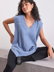 Blue V-Neck Cable Tank - Image 2 of 6