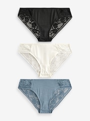 Black/Cream/Blue Brazilian Modal & Lace Knickers 3 Pack - Image 4 of 10