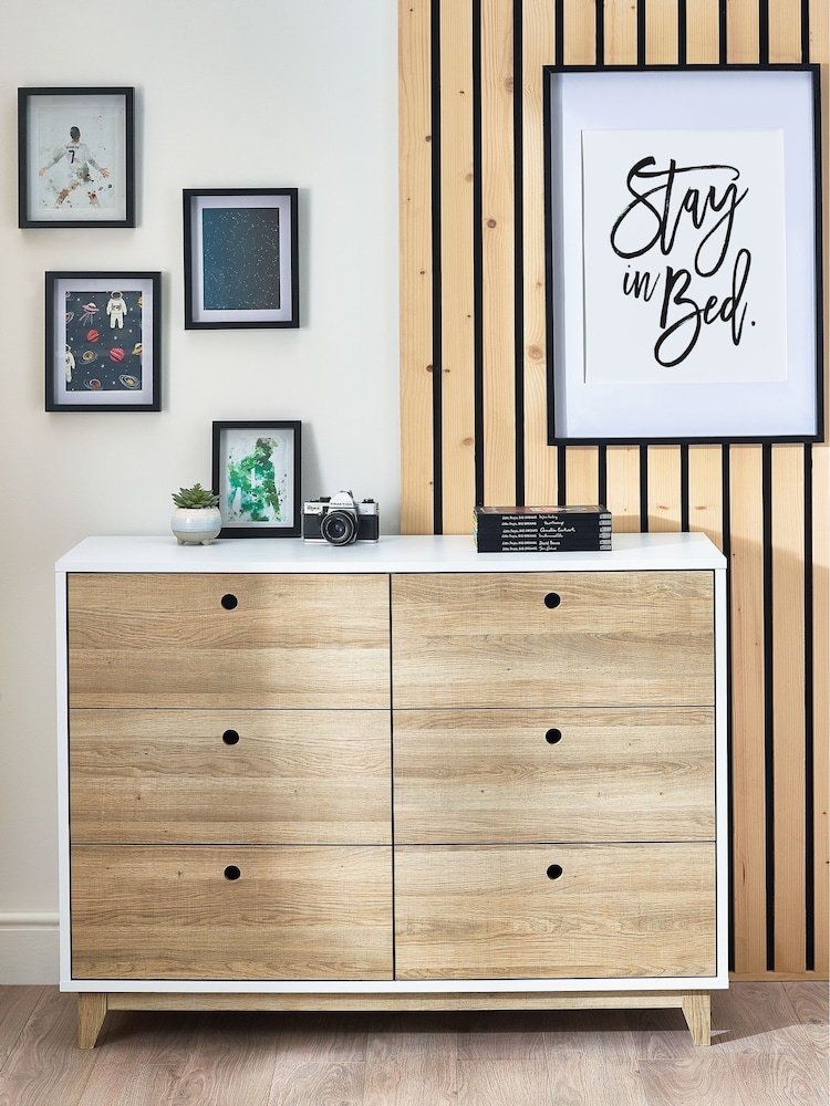 White/Wood Effect Parker Kids 6 Drawer Chest of Drawers - Image 2 of 8