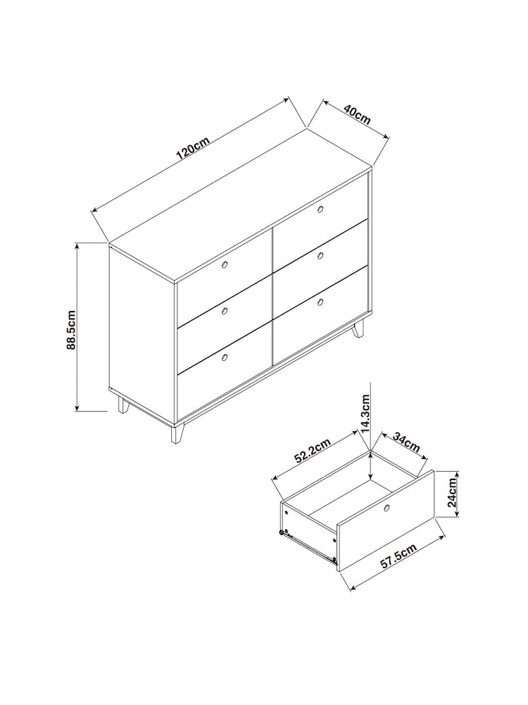 White/Wood Effect Parker Kids 6 Drawer Chest of Drawers - Image 8 of 8