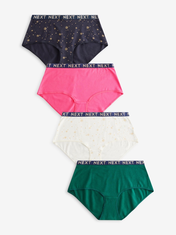 Gold Sparkle/ Green/ Pink Midi Logo Knickers 4 Pack - Image 1 of 8
