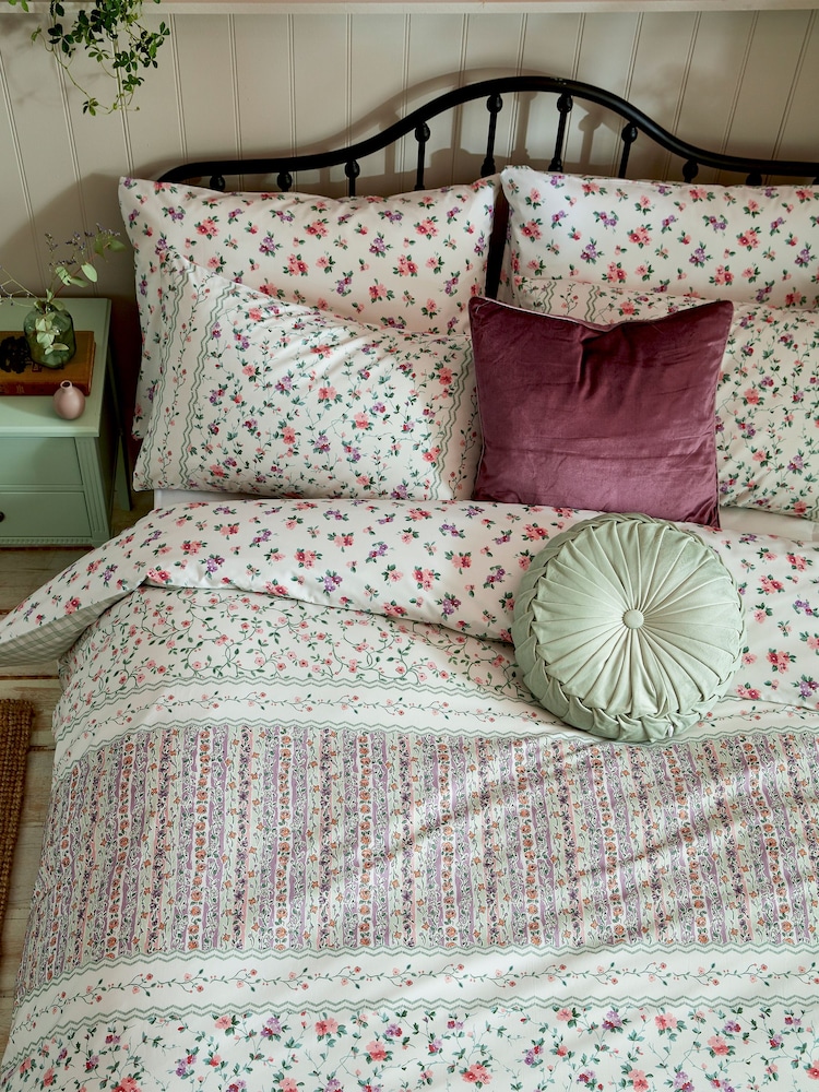 Laura Ashley Green 100% Cotton Elsing Stripe Duvet Cover and Pillowcase Set - Image 4 of 4
