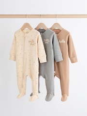 Neutral Milk Club Baby Two Way Zip 100% Cotton Sleepsuits 3 Pack (0mths-2yrs) - Image 1 of 13