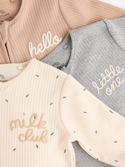 Neutral Milk Club Baby Two Way Zip 100% Cotton Sleepsuits 3 Pack (0mths-2yrs) - Image 3 of 13