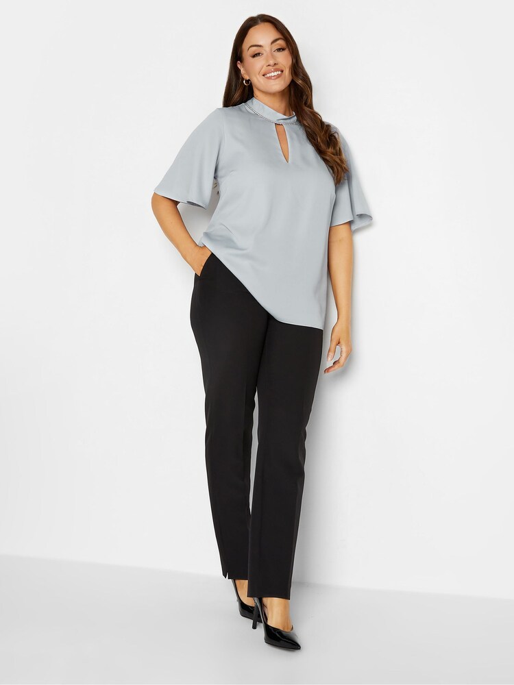 M&Co Grey Embellished Neck Keyhole Blouse - Image 1 of 3