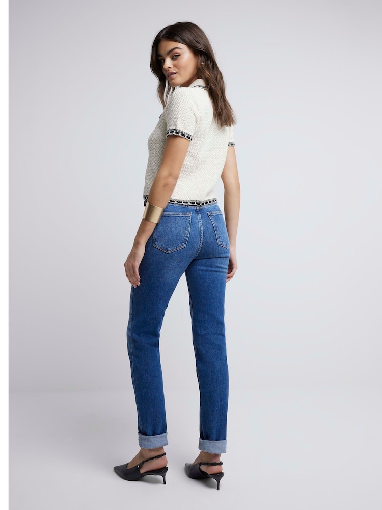 River Island Blue Tall High Rise Mom Jeans - Image 2 of 5 River Island Blue Tall High Rise Mom Jeans - Image 2 of 5