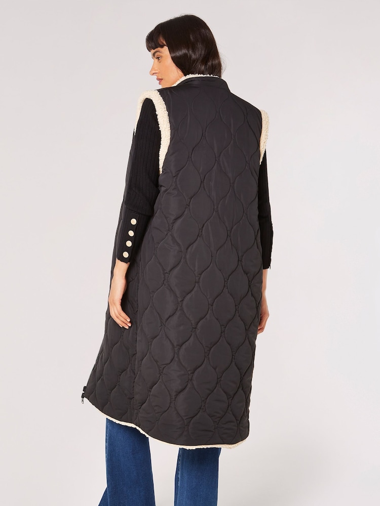 Apricot Black Longline Reversible Borg Quilted Gilet - Image 2 of 5