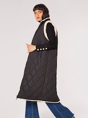 Apricot Black Longline Reversible Borg Quilted Gilet - Image 4 of 5