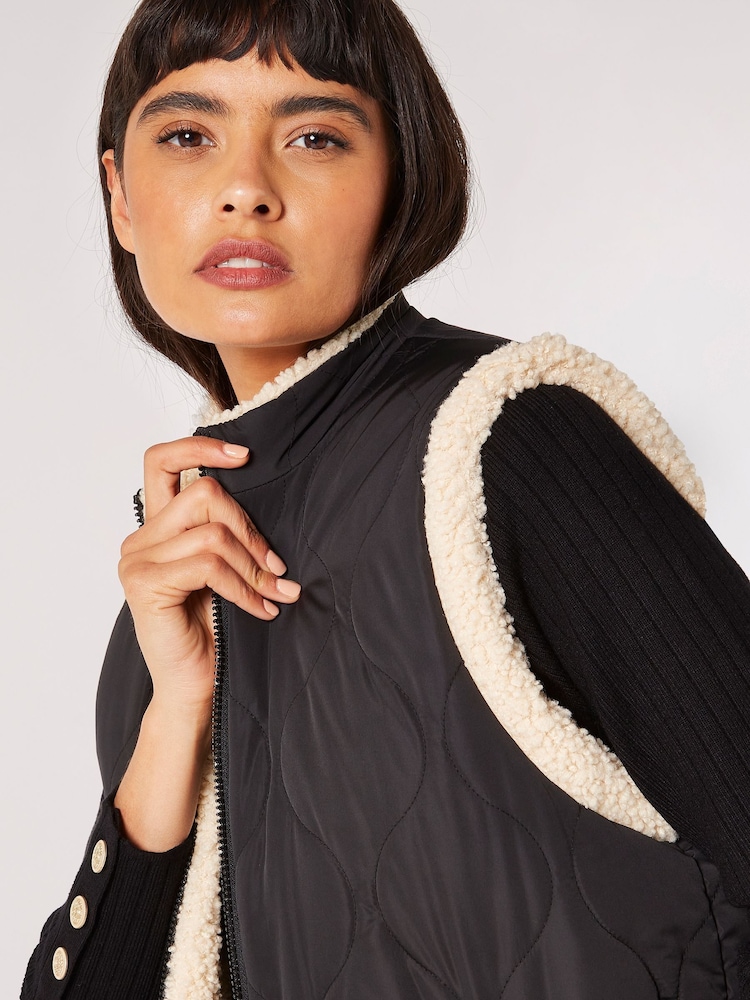 Apricot Black Longline Reversible Borg Quilted Gilet - Image 5 of 5