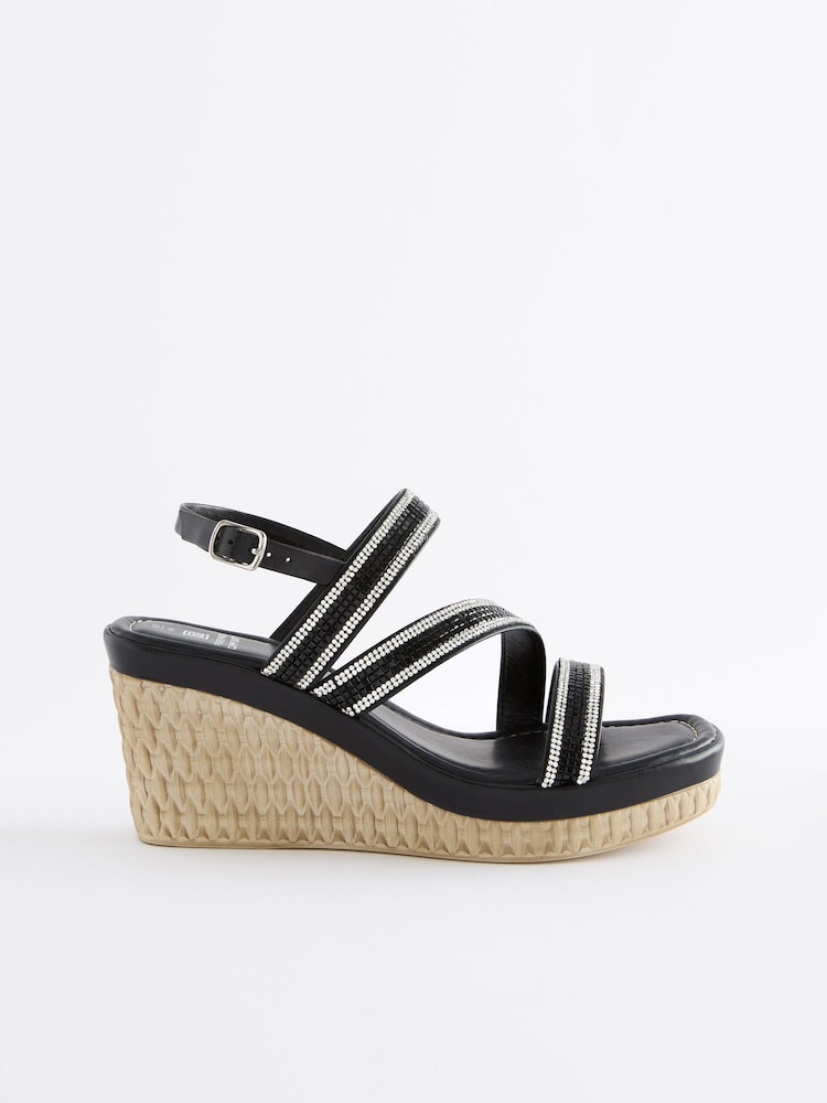 Schwarz - Forever Comfort Bling Schuhe mit Keilabsatz und eckiger Zehenpartie - Bild 2 von 5