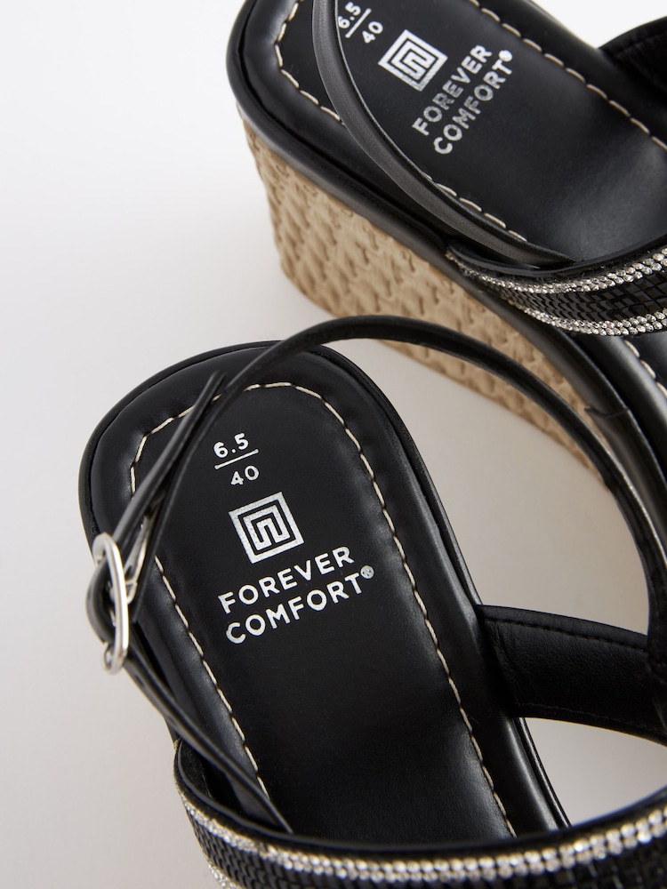 Schwarz - Forever Comfort Bling Schuhe mit Keilabsatz und eckiger Zehenpartie - Bild 5 von 5