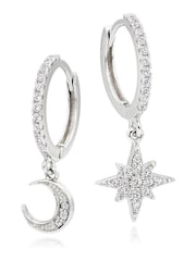Beaverbrooks Sterling Silver Cubic Zirconia Moon And Star Earrings - Image 1 of 3