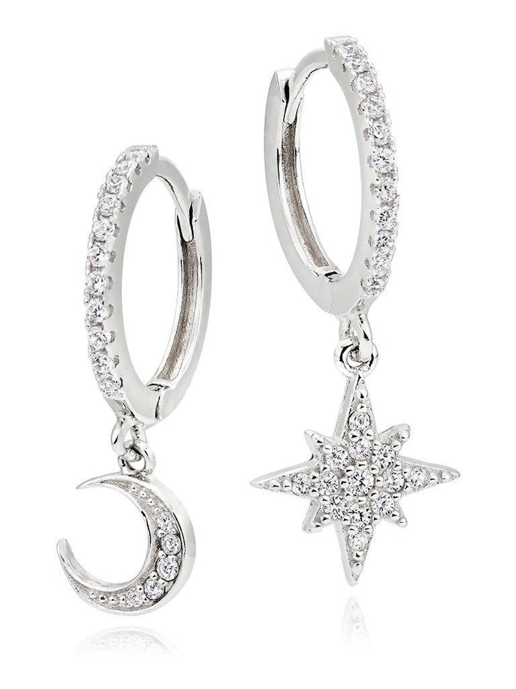 Beaverbrooks Sterling Silver Cubic Zirconia Moon And Star Earrings - Image 1 of 3