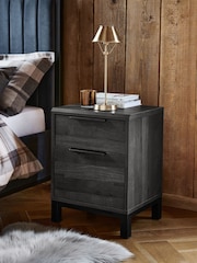 Black Bronx Oak Effect 2 Drawer Bedside Table - Image 1 of 9