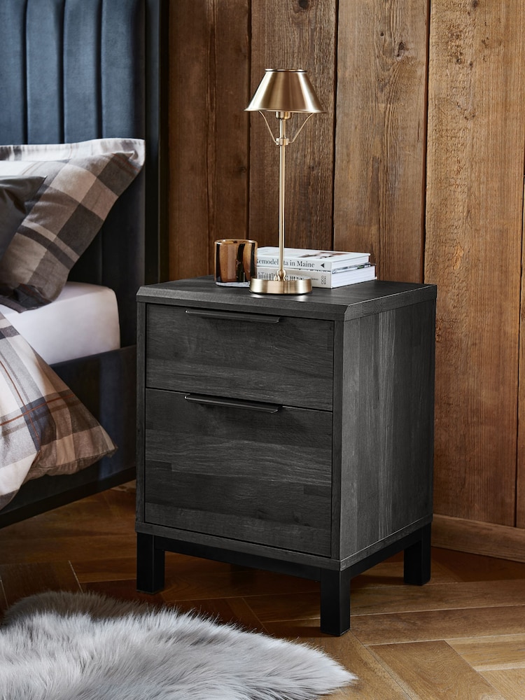 Black Bronx Oak Effect 2 Drawer Bedside Table - Image 1 of 9