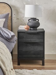 Black Bronx Oak Effect 2 Drawer Bedside Table - Image 2 of 9