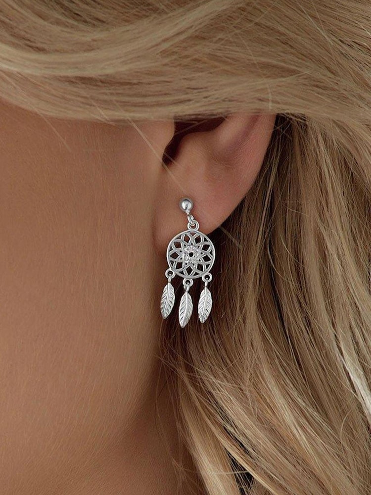 Beaverbrooks Silver Cubic Zirconia Dreamcatcher Earrings - Image 3 of 3 Beaverbrooks Silver Cubic Zirconia Dreamcatcher Earrings - Image 3 of 3