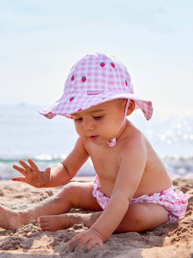 JoJo Maman Bébé Pink Strawberry UPF 50 Floppy Sun Hat - Image 2 of 4
