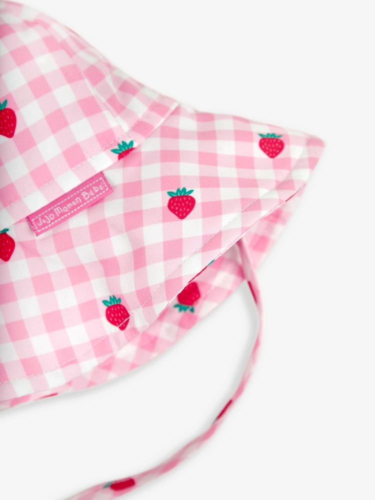 JoJo Maman Bébé Pink Strawberry UPF 50 Floppy Sun Hat - Image 4 of 4