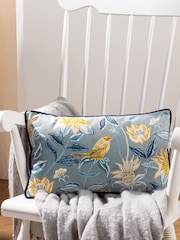 Evans Lichfield Blue Chatsworth Aviary Country Floral Piped Cushion - Image 1 of 6