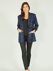 Yumi Blue Sequin Blazer With Pockets - Image 1 of 4