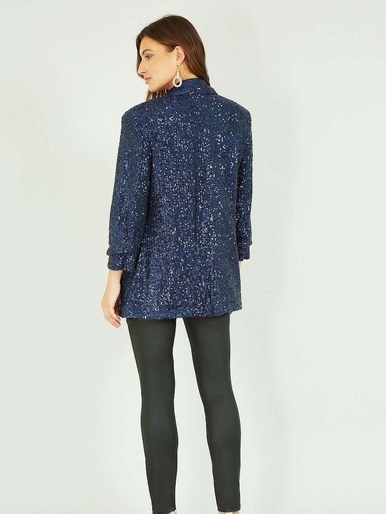 Yumi Blue Sequin Blazer With Pockets - Image 2 of 4