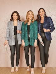 Yumi Blue Sequin Blazer With Pockets - Image 3 of 4