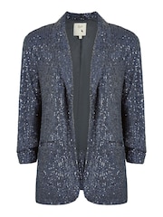 Yumi Blue Sequin Blazer With Pockets - Image 4 of 4