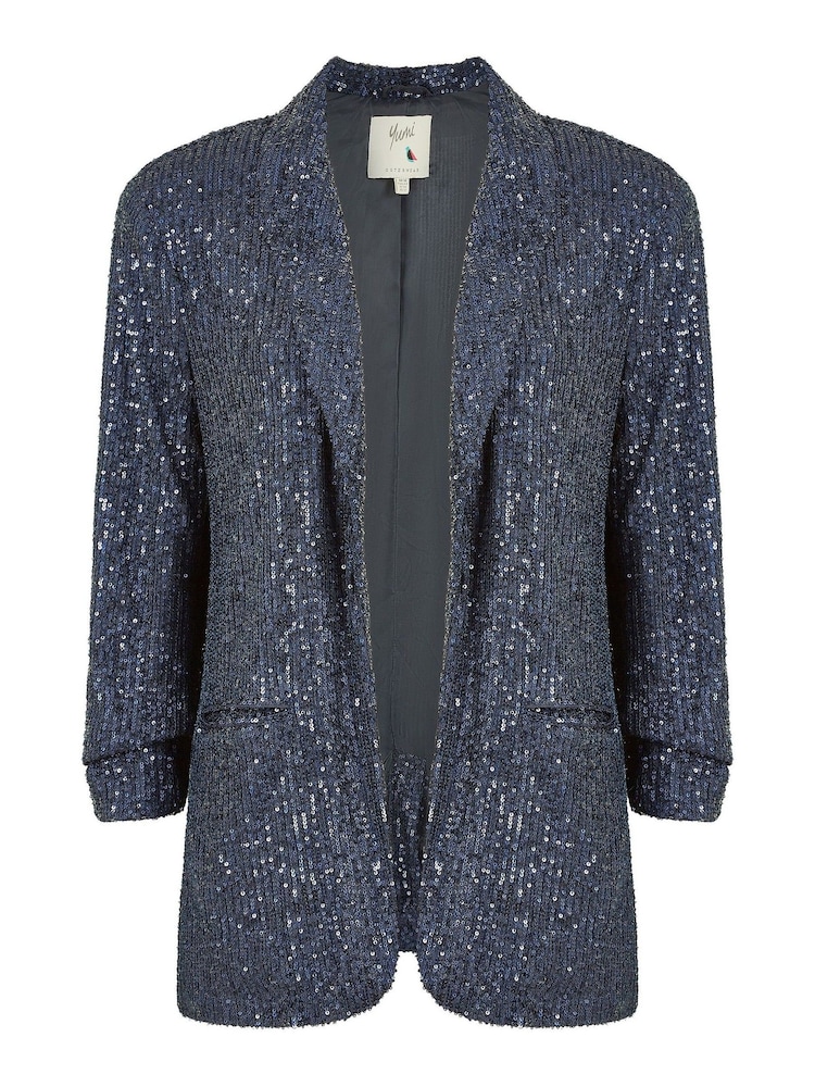 Yumi Blue Sequin Blazer With Pockets - Image 4 of 4