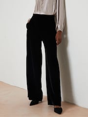 FatFace Black Wide Leg Velvet Trousers - Image 1 of 6