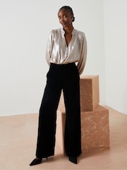 FatFace Black Wide Leg Velvet Trousers - Image 3 of 6