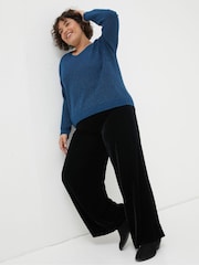 FatFace Black Wide Leg Velvet Trousers - Image 4 of 6