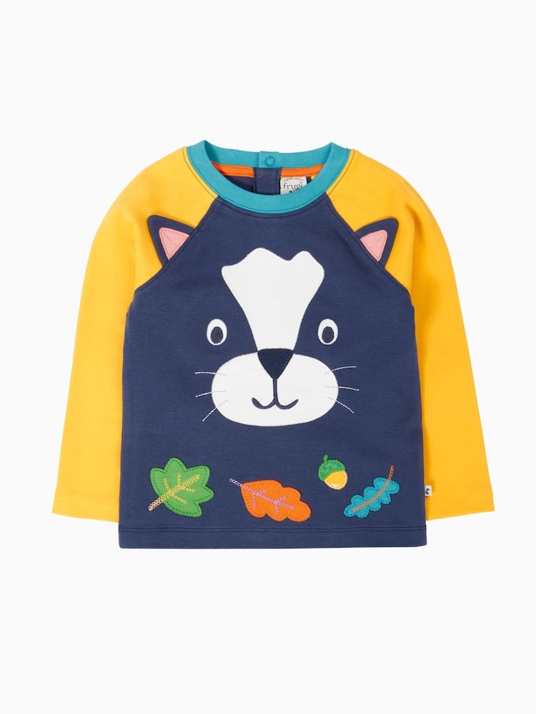 Frugi Blue Halloween Happy Raglan Top - Image 1 of 3 Frugi Blue Halloween Happy Raglan Top - Image 1 of 3