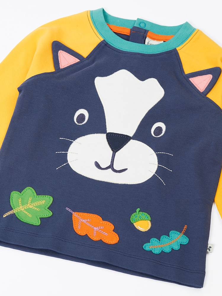 Frugi Blue Halloween Happy Raglan Top - Image 2 of 3 Frugi Blue Halloween Happy Raglan Top - Image 2 of 3