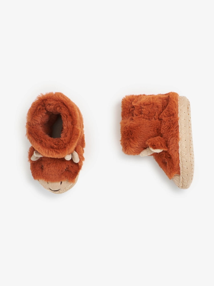 JoJo Maman Bébé Rust Boys' Highland Cow Slipper Boots - Image 1 of 6