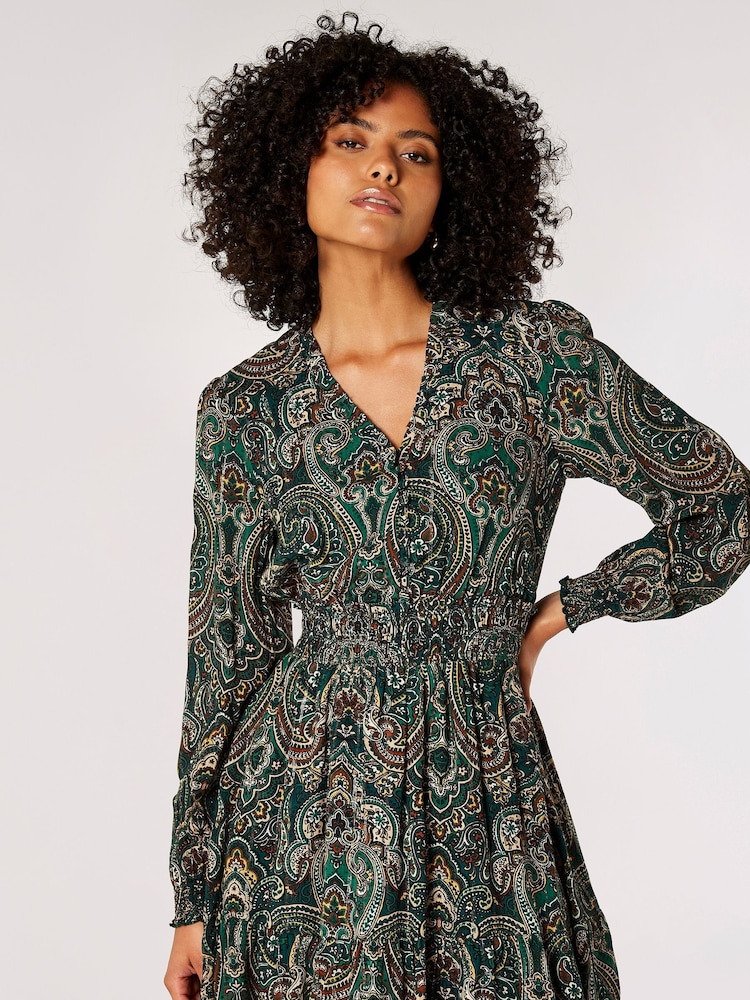 Apricot Green Paisley Ruffle Dress - Image 1 of 4