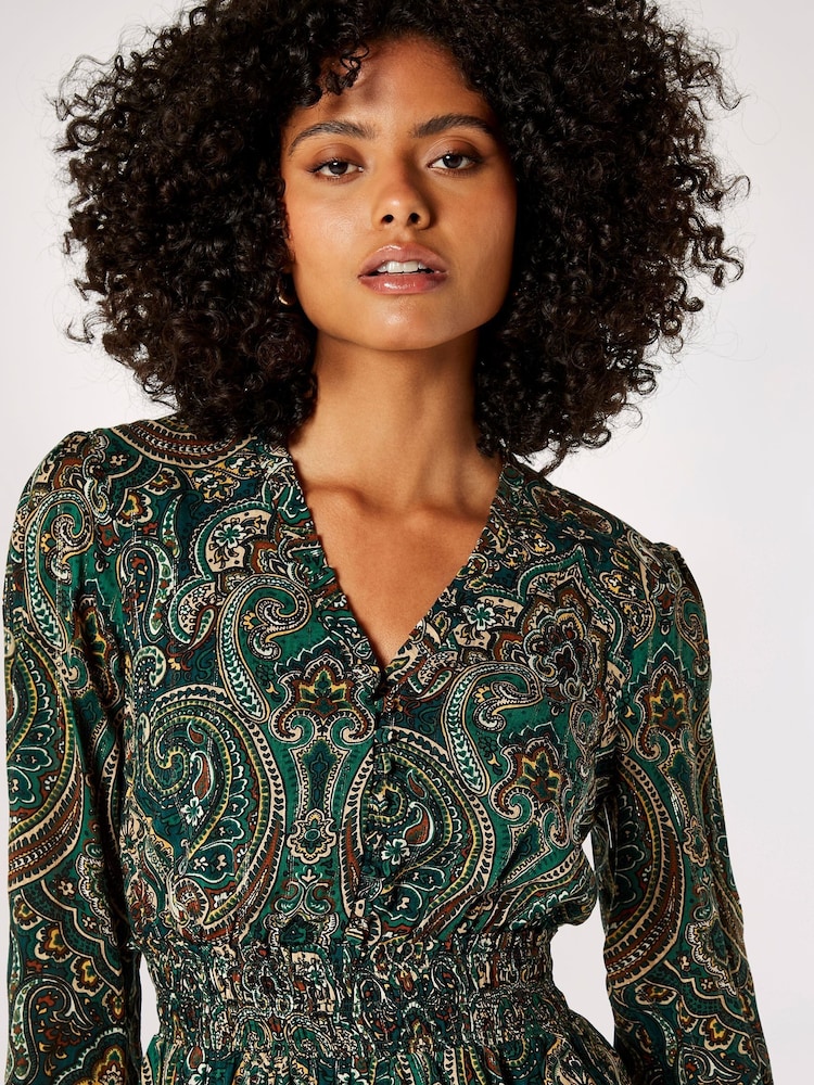 Apricot Green Paisley Ruffle Dress - Image 4 of 4