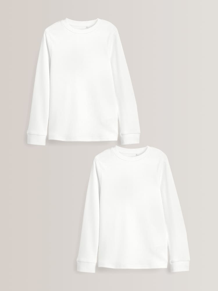 White Long Sleeve Thermal Tops 2 Pack (2-16yrs) - Image 1 of 4