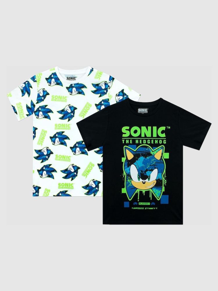 حزمة متعددة الألوان من 2 تيشِرت بكُم قصير مزيّن بطبعة Sonic قطن 100% من Character - صورة 1 من 5