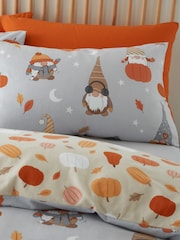 Catherine Lansfield Grey Brushed 100% Cotton Autumn Pumpkin Gonks Duvet Cover Set - Image 3 of 4