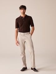 Brown Regular Fit 100% Cotton Knitted Textured Stripe Polo Shirt - Image 2 of 8