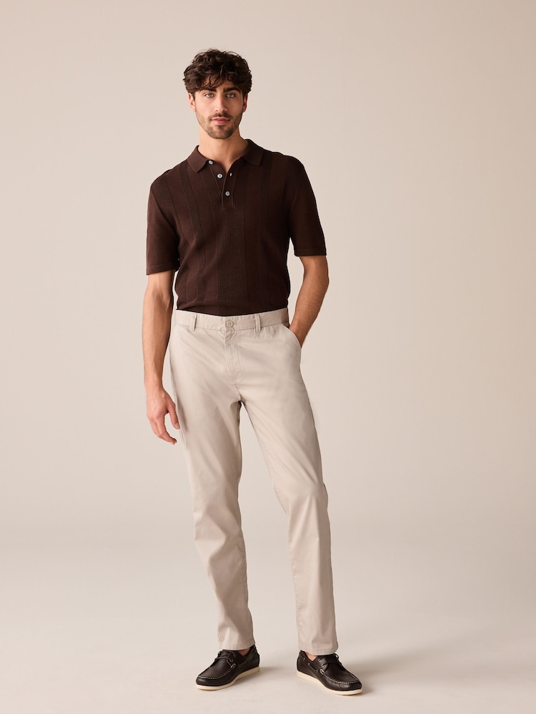 Brown Regular Fit 100% Cotton Knitted Textured Stripe Polo Shirt - Image 2 of 8
