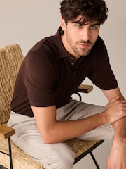 Brown Regular Fit 100% Cotton Knitted Textured Stripe Polo Shirt - Image 3 of 8